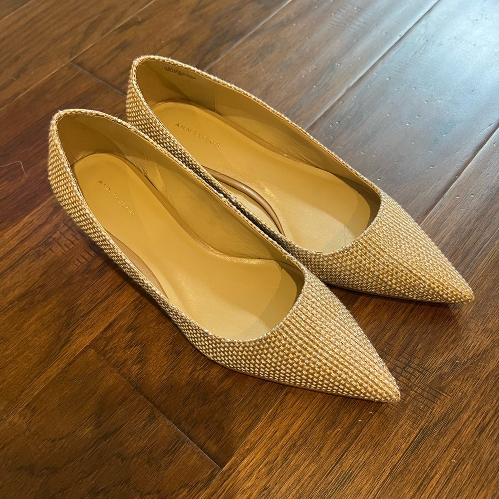 Ann Taylor Women's Woven Sparkle Beige Pointed Flats Size 8M